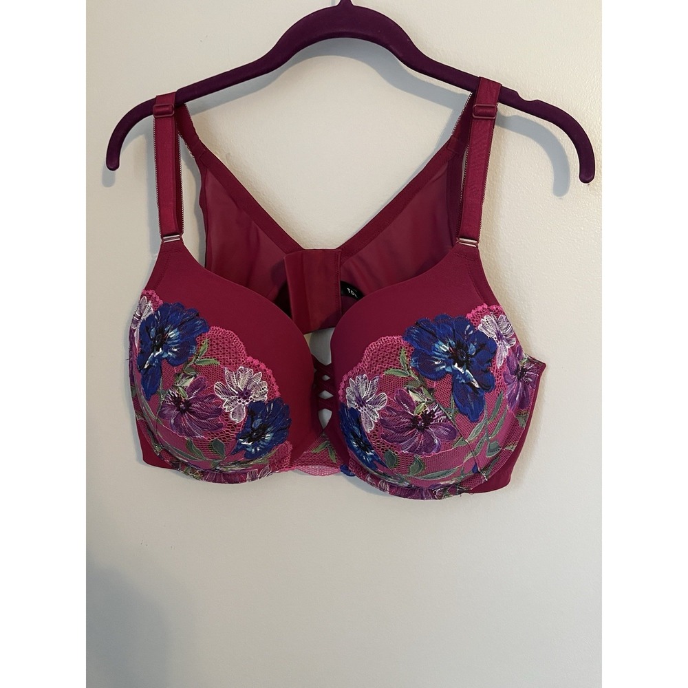Torrid Women's Bra Xo Boost Plunge, 42DD,‎ Red Wine Floral Lace Underwire
